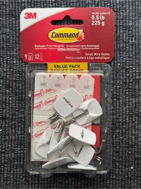 3M Command Small Wire Hooks Value Pack 9 Hooks 12 Strips